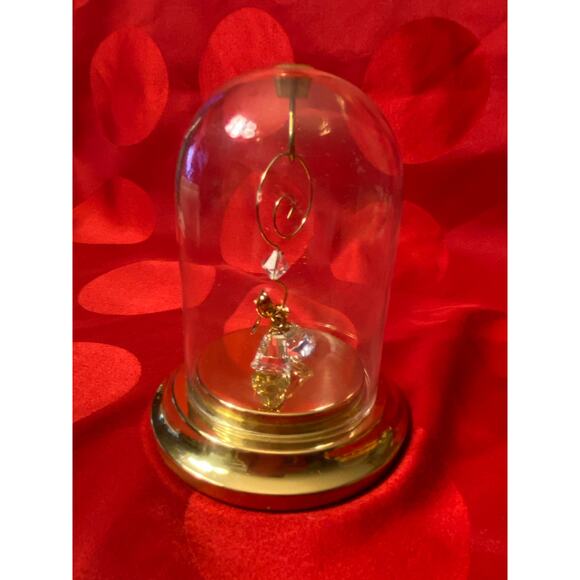 Vintage Pair of .75 in Crystal Bells with Gold Bow Decor Under Glass Cloche EUC - Picture 4 of 16